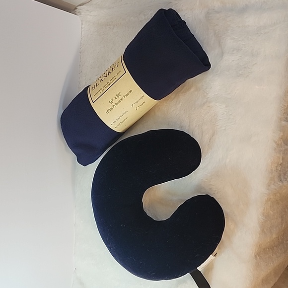 Navy Travel Neck Pillow & Blanket Set - Picture 10 of 10